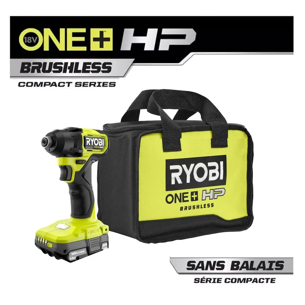 RYOBI 18V ONE+ HP Brushless Cordless Compact 1/4-inch Impact Driver Kit with 1.5 Ah Battery and Charger (PSBID01K1SB)