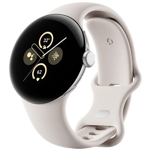 Montre Pixel Watch 2 (GPS) de Google avec boîtier en aluminium argenté de 40 mm et bracelet sport porcelaine